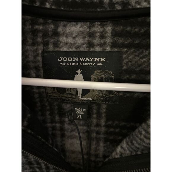 John Wayne Stock & Supply NWT men's sweater plaid‎ XL black gray - Picture 3 of 4